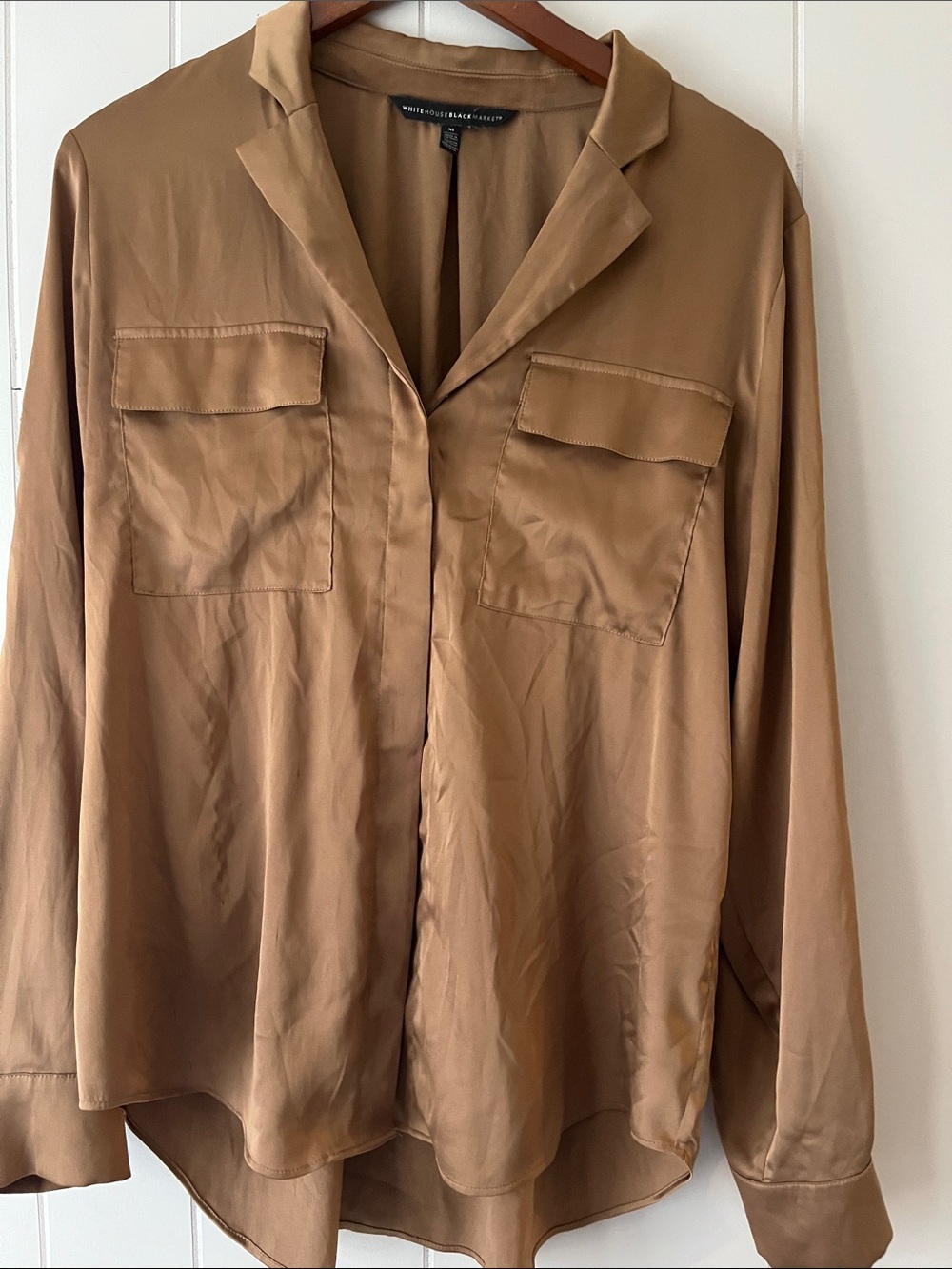 Worthington Tan Silk-Look Pocket Blouse